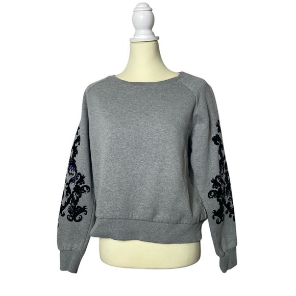 Philosophy Pullover Gray Sweatshirt W/ Swirls Detail On Sleeves Women's Size M - Picture 1 of 13